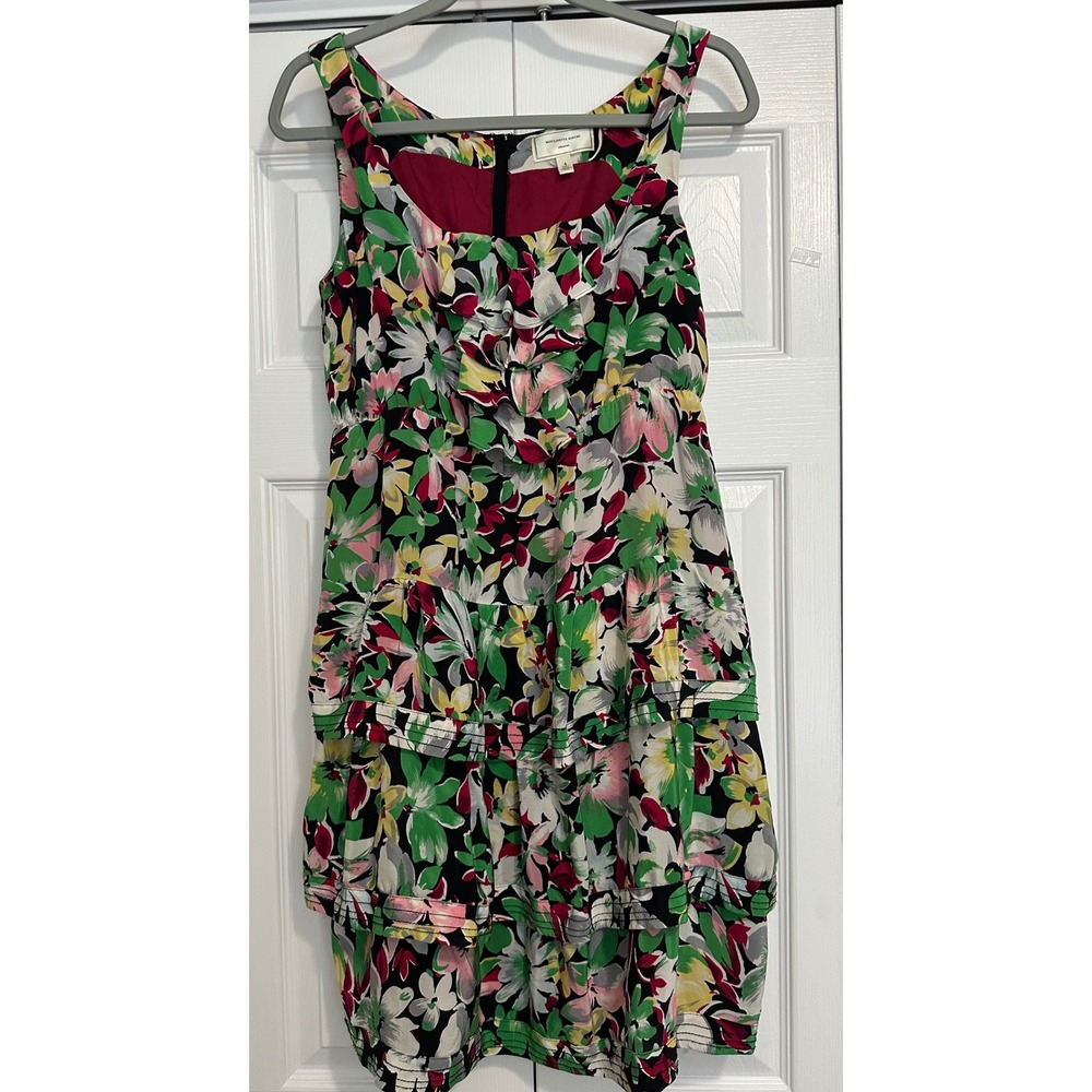 Moulinette Soeurs Anthropologie Floral Silk Tiered Ruffle Dress Size 4